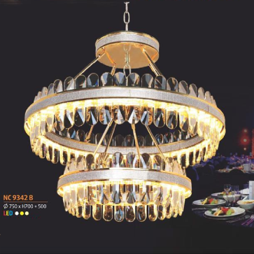 NC 9342B: Đèn thả Phale 2 tầng - KT: Ø750mm x H700mm + 500mm - Đèn LED đổi 3 màu