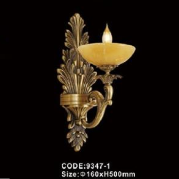 CODE: 9347-1: Đèn vách đồng chao đá - KT: Ø160mm x H500mm - Đèn chân E14 x 1 bóng
