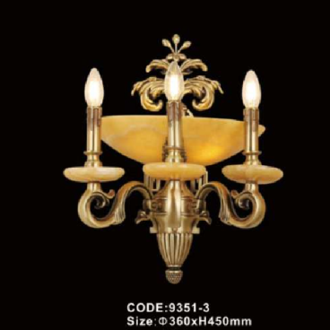 CODE: 9351 - 3: Đèn gắn tường đồng chao đá 3 bóng - KT: Ø360mm  x H450mm - Bóng đèn E14 x 3 bóng