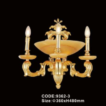 CODE: 9362 - 3: Đèn gắn tường đồng chao đá 3 bóng - KT: Ø360mm  x H480mm - Bóng đèn E14 x 3 bóng