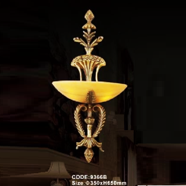 CODE: 9366B: Đèn vách đồng, chao đá - KT: Ø350mm x H650mm - Đèn chân E14 x 1 bóng