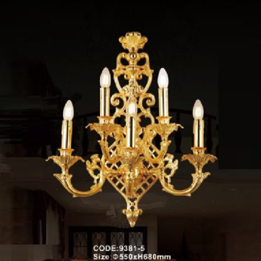 CODE: 9381-5: Đèn vách đồng  5 bóng - KT: Ø550mm x H680mm - Đèn chân E14 x 5 bóng