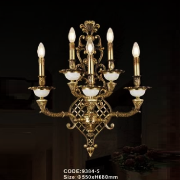 CODE: 9384 - 5: Đèn vách đồng 5 bóng - KT: Ø550mm x H680mm - Đèn chân E14 x 5 bóng