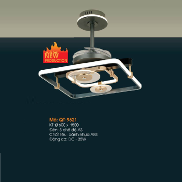 QT- 9521: Quạt trần đèn - KT: Ø600mm x H500mm - Đèn LED 3 chế độ ánh sáng