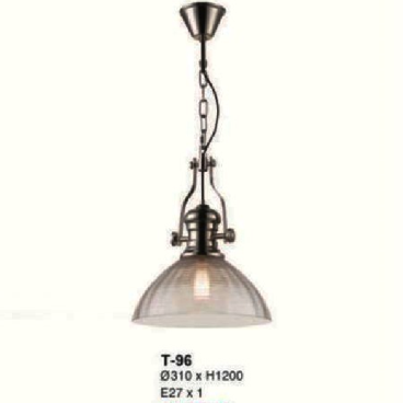 E -T- 96: Đèn thả đơn, chao thủy tinh - KT: Ø310mm x H1200mm - Đèn E27 x 1 bóng