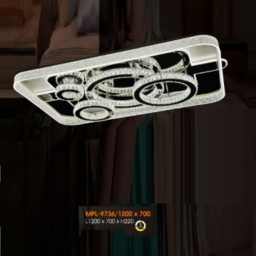 V - MPL- 9736/1200x700: Đèn áp trần Phale LED chữ nhật - KT: L1200mm x W700mm x H220mm - Đèn LED đổi 3 màu