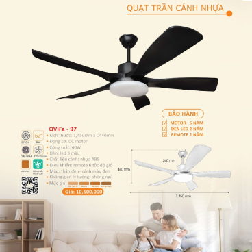 QViFa - 97: Quạt trần đèn 5 cánh nhựa ABS
