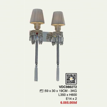 VDC9802T2: Đèn gắn tường đôi chao vải - KT: L350mm x H600mm - Bóng đèn E14 x 2