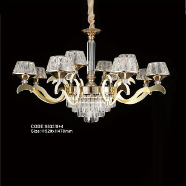 CODE: 9833/8+4: Đèn chùm LED 12 tay  - KT: Ø920mm x H470mm - Đèn LED, chao thủy tinh/Phale