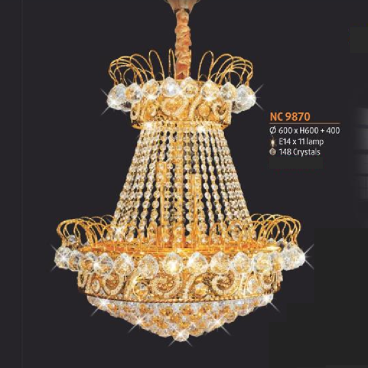 NC 9870: Đèn chùm Phale  - KT: Ø600mm x H600mm + 400mm - 148 Hạt Phale - Bóng đèn chân E14 x 11 bóng