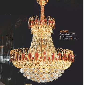 NC 9881: Đèn chùm phale (326 lá Phale) - KT: Ø600mm  x H600mm + 400 mm - Bóng  đèn chân E14 x 10 bóng