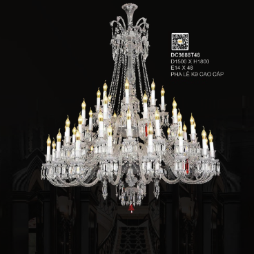 DC9888T48: Đèn chùm Phale nến 48 tay - KT: Ø1500mm x H1800mm - Bóng đèn nến E14 x 48 bóng