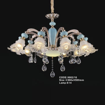 CODE: 9902/10: Đèn chùm 10 tay chao thủy tinh - KT: Ø960mm x H500mm - Bóng đèn E14 x 10 bóng