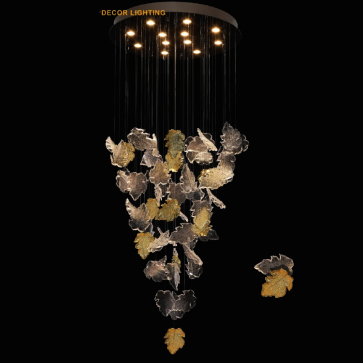 35 - THD9911: Đèn thả thông tầng lá phale - KT: Ø800mm x H2500mm - Bóng đèn LED GU10 x12 bóng