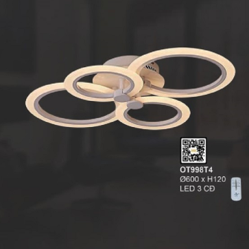 OT998T4: Đèn áp trần LED Mica 4 cánh - KT: Ø600mm x H120mm - Đèn LED đổi 3 màu
