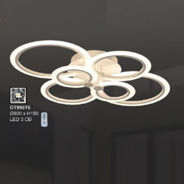 OT998T6: Đèn áp trần LED Mica 6 cánh - KT: Ø800mm x H150mm - Đèn LED đổi 3 màu