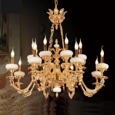 CODE: 1241/16:  Đèn chùm đồng 16 tay, đá trắng - KT: Ø 1000mm  x H 760mm - Bóng  đèn chân E 14 x 16 bóng