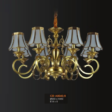 VE - CĐ - A8040/8: Đèn chùm đồng 8 tay - KT: Ø900mm x H400mm - Bóng đèn E14 x 8 bóng