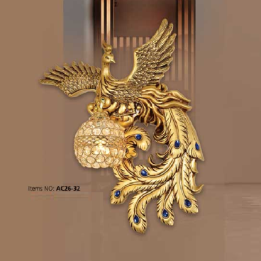 AC 26 - 32: Đèn áp tường 1 bóng hình chim Phụng  B - KT: Ø250mm x H450mm - Đèn chân E27 x 1 bóng