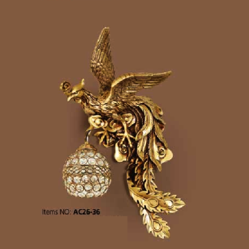 AC 26 - 12: Đèn áp tường 1 bóng hình chim Phụng B - KT: Ø340mm x H550mm - Đèn chân E27 x 1 bóng