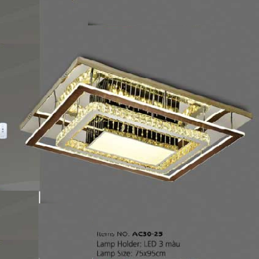 AC 30-24: Đèn áp trần chữ nhật LED  -  KT: L950mm x W750mm - Đèn LED đổi 3 màu - Remote