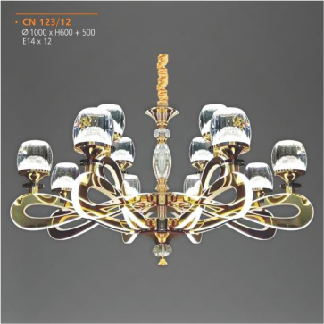 AD - CN-123/12: Đèn chùm 12 tay LED - KT: Ø1000mm x H600mm + 500mm - Đèn chân E14 x 12 bóng ( tính riêng)