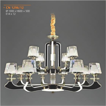 AD-CN-1296/12: Đèn chùm 12 tay LED - KT: Ø1000mm x H600mm + 500mm - Đèn chân E14 x 12 bóng