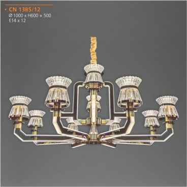 AD - CN-1385/12: Đèn chùm 12 tay - KT: Ø1000mm x H600mm + 500mm - Đèn chân E14 x 12 bóng ( tính riêng)