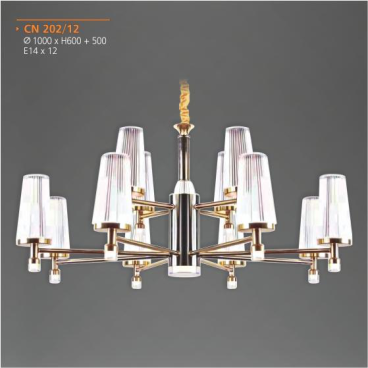 AD - CN-202/12: Đèn chùm 12 tay - KT: Ø1000mm x H600mm + 500mm - Đèn chân E14 x 12 bóng