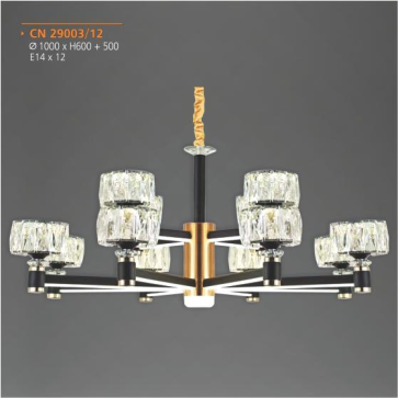 AD-CN-29003/12: Đèn chùm 12 tay LED - KT: Ø1000mm x H600mm + 500mm - Đèn chân E14 x 12 bóng