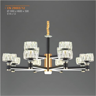 AD-CN-29003/12: Đèn chùm 12 tay LED - KT: Ø1000mm x H600mm + 500mm - Đèn chân E14 x 12 bóng