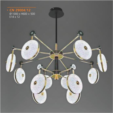 AD - CN 29004/12: Đèn chùm 12 tay - KT: Ø1000mm x H600mm+500mm - Đèn chân E14 x 16 bóng ( tính riêng)