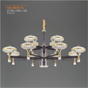 AD - CN-29078/12: Đèn chùm 12 tay - KT: Ø1000mm x H600mm + 500mm - Đèn chân E14 x 12 bóng ( tính riêng)