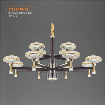 AD - CN-29078/12: Đèn chùm 12 tay - KT: Ø1000mm x H600mm + 500mm - Đèn chân E14 x 12 bóng ( tính riêng)