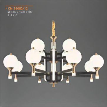 AD - CN-29082/12: Đèn chùm 12 tay - KT: Ø1000mm x H600mm + 500mm - Đèn chân E14 x 12 bóng ( tính riêng)