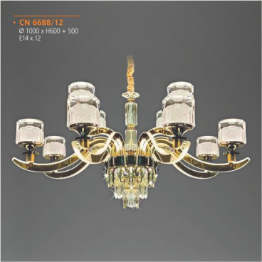 AD - CN-6688/12: Đèn chùm 12 tay LED - KT: Ø1000mm x H600mm + 500mm - Đèn chân E14 x 12 bóng ( tính riêng)