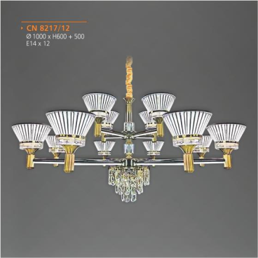 AD - CN-8217/12: Đèn chùm 12 tay - KT: Ø1000mm x H600mm + 500mm - Đèn chân E14 x 12 bóng ( tính riêng)