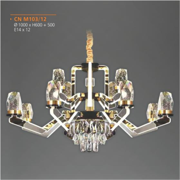AD - CN-M103/12: Đèn chùm 12 tay LED - KT: Ø1000mm x H600mm + 500mm - Đèn chân E14 x 12 bóng ( tính riêng)