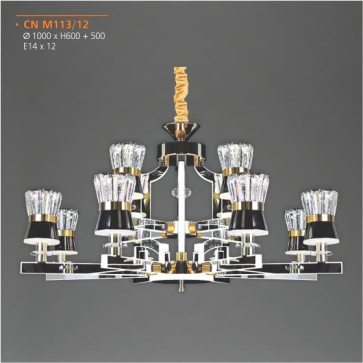 AD-CN-M113/12: Đèn chùm 12 tay LED - KT: Ø1000mm x H600mm + 500mm - Đèn chân E14 x 12 bóng