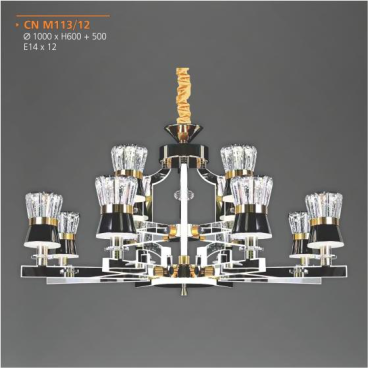 AD-CN-M113/12: Đèn chùm 12 tay LED - KT: Ø1000mm x H600mm + 500mm - Đèn chân E14 x 12 bóng