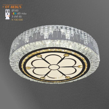 AD - OT 4836/5: Đèn áp trần LED - KT: Ø500mm - Đèn LED đổi 3 màu - Remote