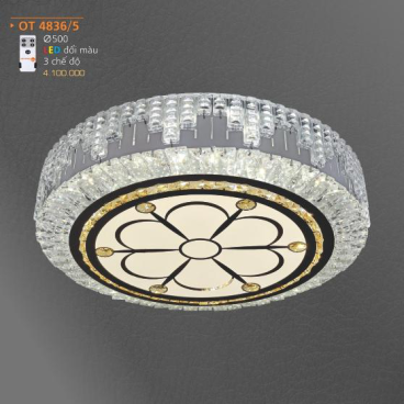 AD - OT 4836/5: Đèn áp trần LED - KT: Ø500mm - Đèn LED đổi 3 màu - Remote