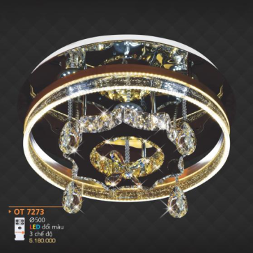 AD - OT 7273: Đèn áp trần LED - KT: Ø500mm - Đèn LED đổi 3 màu - Remote