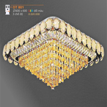 AD - OT 801:  Đèn áp trần vuông LED - KT: 600mm x 600mm - Đèn LED đổi 3 màu - Remote