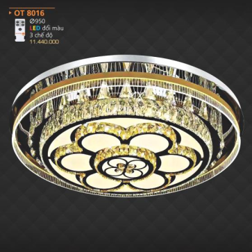 AD - OT 8016 : Đèn áp trần LED - KT: Ø950mm - Đèn LED đổi 3 màu - Remote