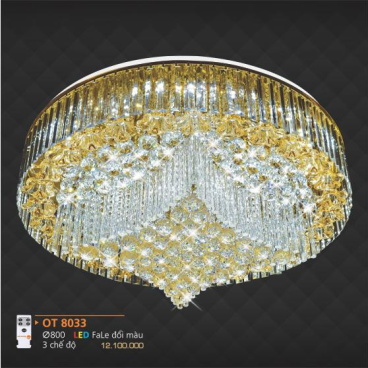 AD - OT 8033: Đèn áp trần Phale LED - KT: Ø800mm - Đèn LED đổi 3 màu - Remote