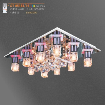 AD - OT 85183/16:  Đèn áp trần chữ nhật LED - KT: W450mm x L620mm - Đèn LED đổi 4 chế độ + 16 Bóng 12V/20W - Remote