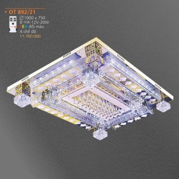 AD - OT 892/21: Đèn áp trần LED - KT: 1000mm x 750mm - Đèn LED đổi  màu + bóng ghi (12V, 20W ) x 8 bóng