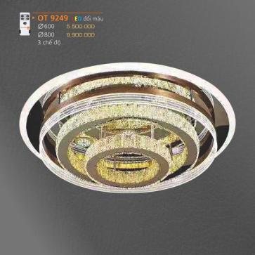 AD - OT 9249: Đèn áp trần Phale LED -  KT: Ø600mm - Đèn LED đổi 3 màu - Remote