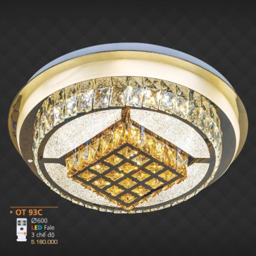 AD - OT 93C: Đèn áp trần LED - KT: Ø600mm - Đèn LED đổi 3 màu - Remote